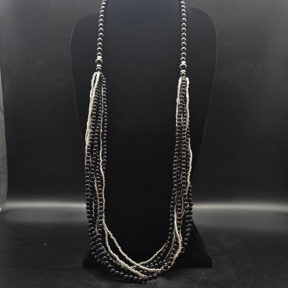 Black Layered Beaded Necklace Vintage Hong King NOS